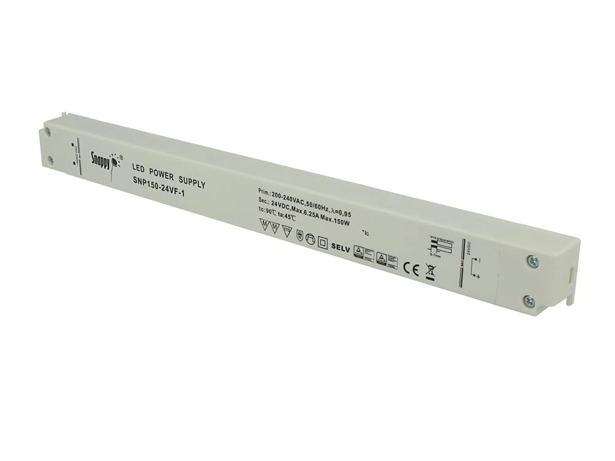 SNP, 150W Constant Voltage Non-Dimmable LED Driver 24VDC 6.25A IP20. SNP150-24VF-1  Snappy SNP